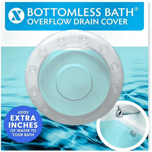 TIUSHOM Bottomless Bath Overflow Drain Cover Accessory,Clear|Adds" Es of Water for Deeper,Warmer Soak| Fits Standard Bathtub Drains,Strong Suction Cups