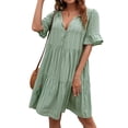 thumbnail image 3 of Txlixc Vestido suelto de manga corta para mujer con versión de línea A, ropa de verano con cuello en V de color sólido de estilo simple Txlixc Estilo de ocio, 3 of 6