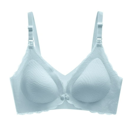 Quealent Nursing Bras for Breastfeeding Womens Maternity Bras Seamless Wireless Sleeping Bra (Blue L)