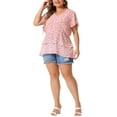 thumbnail image 2 of Blusa floral casual de capas de manga corta con escote en V para mujeres de tallas grandes Agnes Orinda, verano 2026, 3X, rosa, 2 of 6