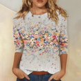 thumbnail image 5 of 3/4 Sleeve Tops For Women Cotton Summer Ethnic Floral Slim Womens Tops Trendy Casual Crewneck Slim Fit Half Sleeve Womens Shirts Dressy Casual Spring Spring Blouses For Women Fashion 2023 Sexy, 5 of 5