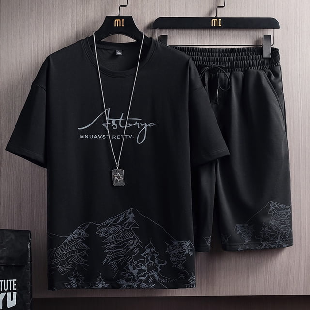 Short Sleeve T Shirt Set, Ice Sensing Fabric Quickly Dry Fashionable Print Men Shorts Set For Outdoor ANGGREK EE1710