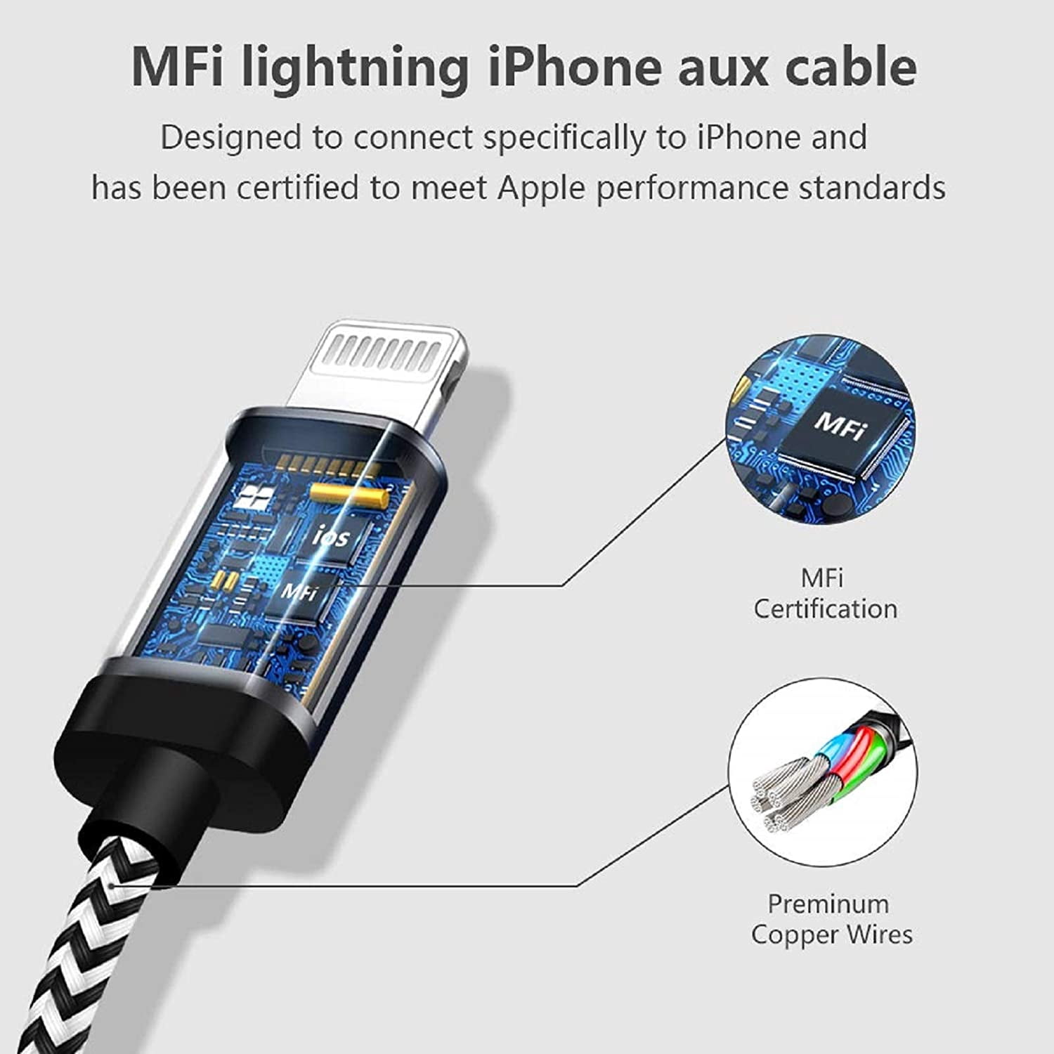 Apple MFi Certified] Car Aux Cord for 