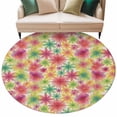 thumbnail image 2 of 6ft Washable Round Rug, Summer Watercolor Flowers Non-Slip Circle Area Rug for Living Room Bedroom, Colorful Floral Linen Background Indoor Floor Mat for Home Decor, 2 of 9