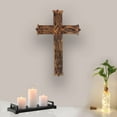 thumbnail image 4 of Ajuny Wooden Wall Cross Hanging Brown Franch Carved Design Decor Church Christan Wall Mounted Wood for Home Office Church Decoration 12x8 inch, 4 of 6