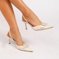 thumbnail image 7 of [On feet & in love] Women's Satin Pointed Toe Slingback Heels - Elastic Strap Stiletto Pumps with Fabric-Covered Circular Ring Detail,Apricot,7.5, 7 of 7