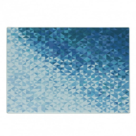 Modern Cutting Board, Geometrical Image with Mosaic Digital Vector Vivid Ombre Colored Image, Decorative Tempered Glass Cutting and Serving Board, Small Size, Dark Blue and White, by Ambesonne