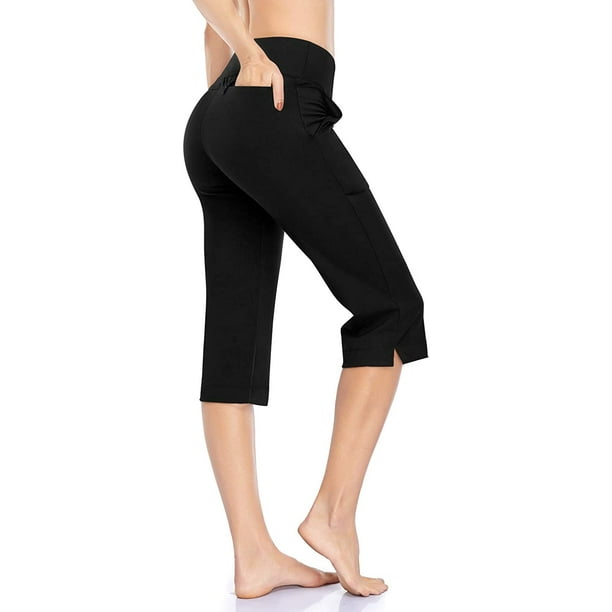 Women's Yoga Capri Pants with Pockets Lounge Crop Pants Tummy