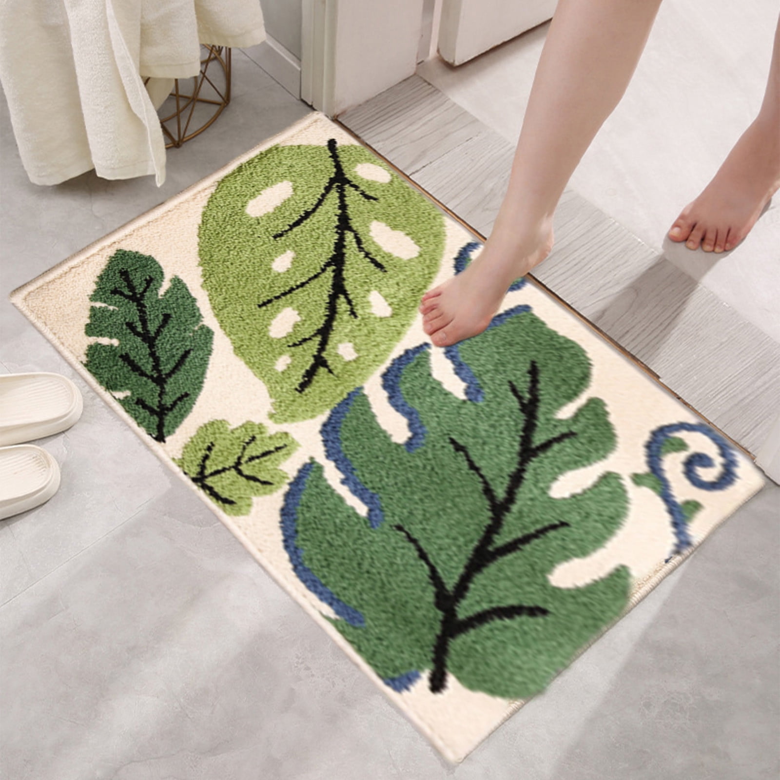 XEOVHV Sage Green Plant Non Slip Bathroom Rugs, Cute Monstera Leaf Absorbent Bath Mat, Funny Botanical Floor Bathmat Washable Small Bath Matt Bathroom Decor-16x24 inches