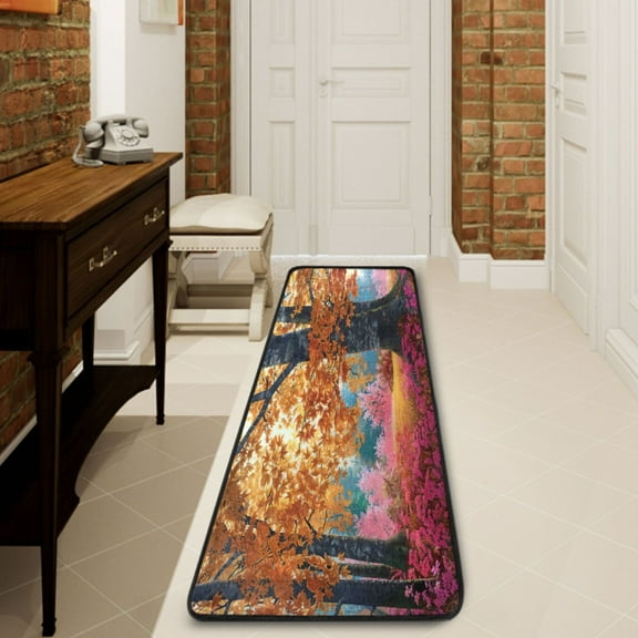 Ryvnso Autumn Maple Leaf Forest Hallway Runner Rugs Floor Carpet Non Slip Entryway Mat 2' x 6'