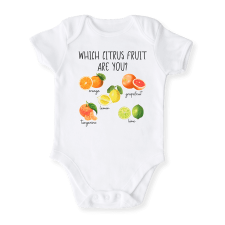 Which Citrus Fruit Are You Cute Baby Bodysuit Shirt Premium Custom Clothes Unisex Baby Gift for Mom Newborn 0-3m White