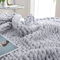 thumbnail image 1 of Chunky Knit Blanket Throw x Hand Knitted Chenille Throw Blanket Small Soft Thick Yarn Cable Knit Blanket Cute Rope Knot Crochet Throw Blankets for Couch Bed Sofa (Light ), 1 of 8
