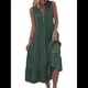 thumbnail image 2 of Vestido Informal para Mujer, Sin Mangas, Cuello en V, Botones, para Playa, con Volantes Escalonados, Falda , Vestidos Midi. Verde XL, 2 of 9