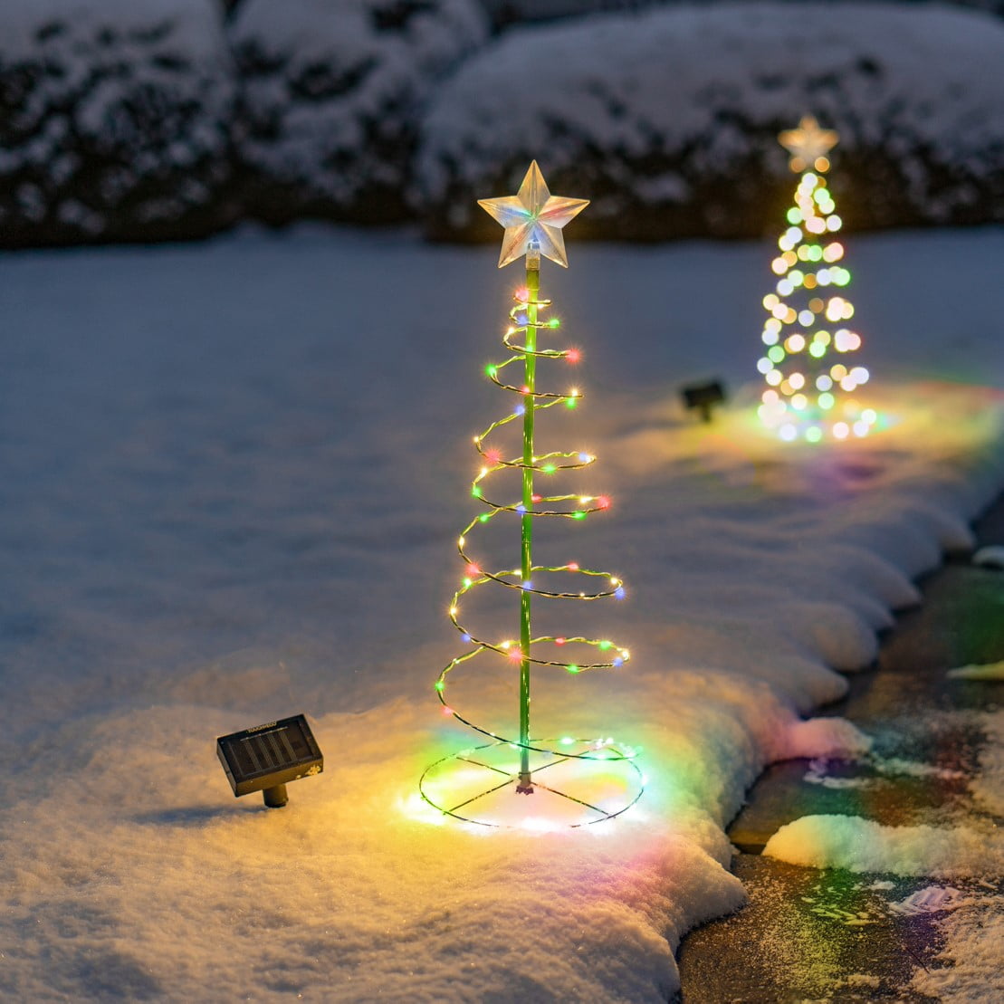 Solar LED Metal Christmas Tree Decoration Outdoor Stake Light - 2'ft. Multi-Colored