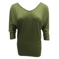 thumbnail image 4 of JINMGG Fall Shirts Plus Size Women Women's Summer Fashion V-neck Bat 3/4 Sleeve Solid Color Tops Army Green M, 4 of 7