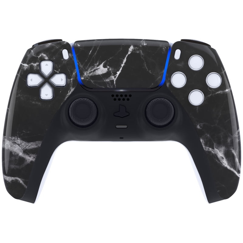 eXtremeRate Black White Marble Effect Touchpad Front Housing Shell Replacement Cover for PS5 Controller BDM-010/020/030/040