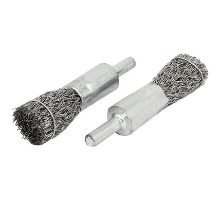 Stainless Steel Crimped Wire - 6mmx15mm Stainless Steel Pen Design Crimped Wire End Brushes Polishers 2pcs