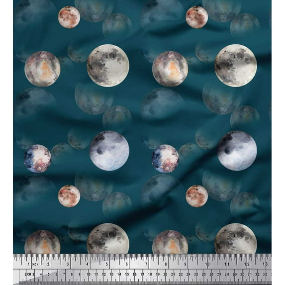 Soimoi Blue Rayon Fabric Planet Galaxy Print Fabric by the Yard 42 Inch Wide