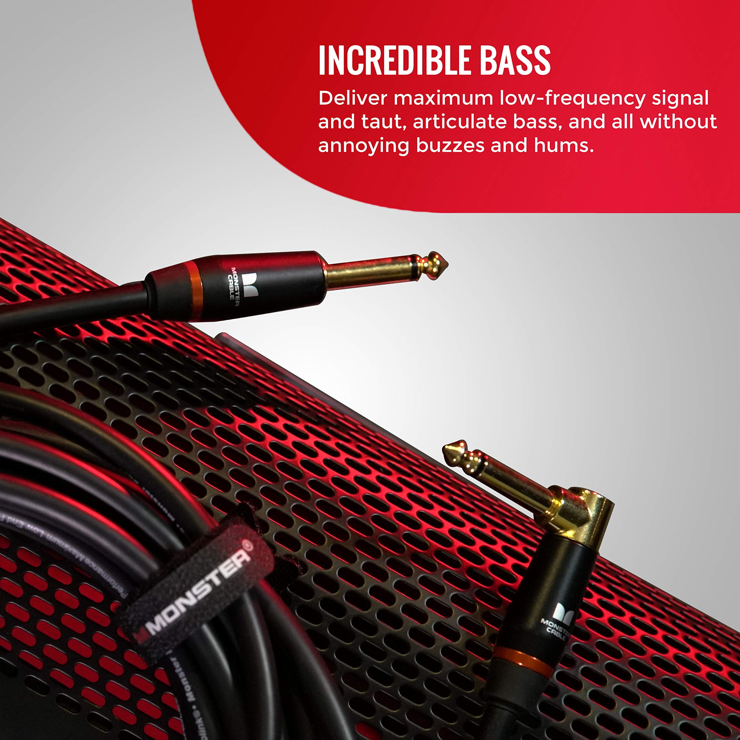 Monster Cable Prolink Monster Bass Pro Audio Instrument Cable, 21ft, Right Angle to Straight, Durable for Guitar & Bass, Black