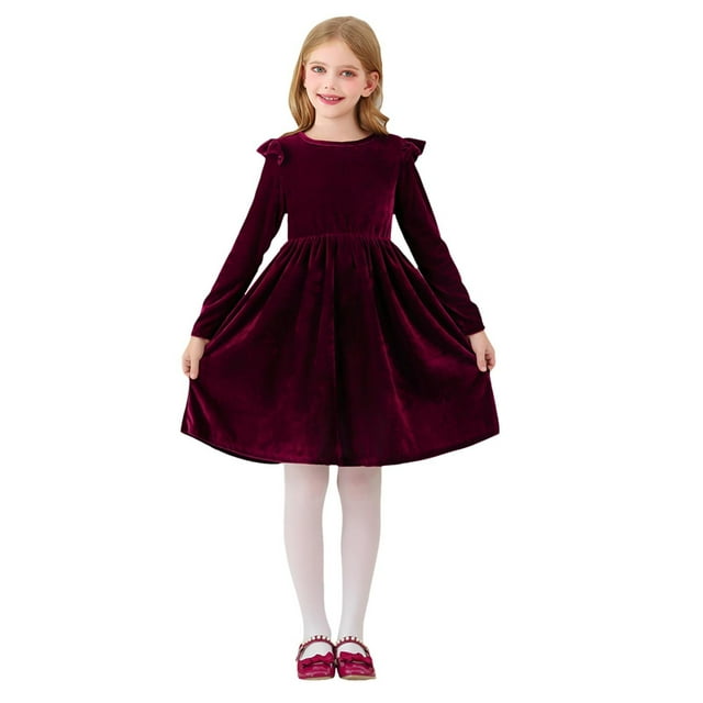 Landzoo One Robe Fille Manches Longues à Volants Décontractée Printemps et Automne Robe de Fête Respirante Mignonne Décontractée