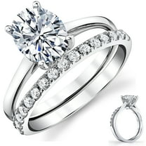 Metal Masters Womens 2.5Ct Oval Moissanite Engagement Ring Bridal Set 18K White Gold Silver 9mm