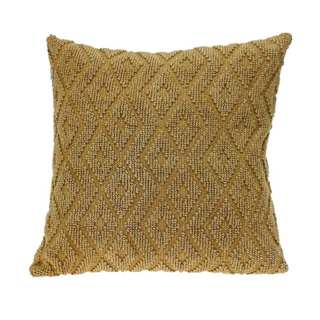 HomeRoots 402719 Jacquard Diamond Pattern Decorative Mustard Yellow Throw Pillow