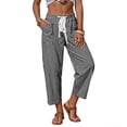 thumbnail image 3 of Bovxnpu Womens Cotton Linen Pants Women Stripe Elastic Waist Drawstring Shorts with Pockets Ankle Shorts, 3 of 7