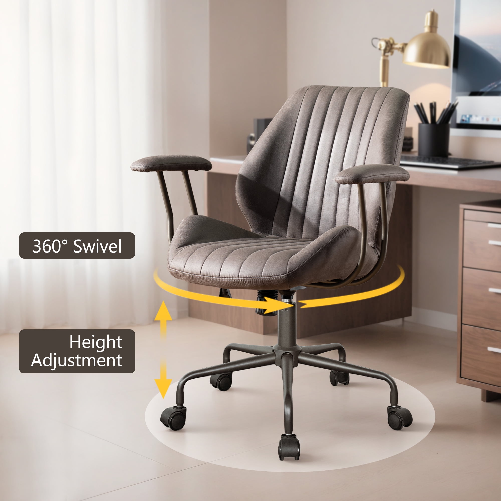 XIZZI Suede Fabric Desk Chairs for Executive or Home Office, Modern Ergonomic Computer Office Chair, Gray
