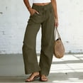 thumbnail image 2 of hlysgo Wide Leg Linen Pants for Women High Waisted Palazzo Pants Boho Summer Casual Loose Flowy Pant Trousers with Pockets Army Green,S, 2 of 5