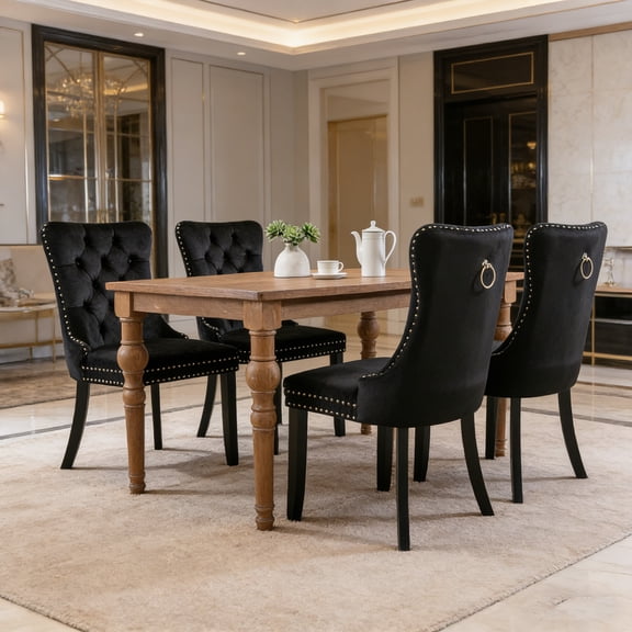 Velvet Tufted Dining Chairs Set of 4, Upholstered Accent Chairs with Solid Wood Frame for Kitchen & Dining Room