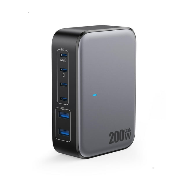 Bloque de cargador USB C, 200 W, 6 puertos, estación de carga GaN IV