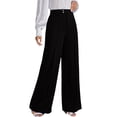 thumbnail image 5 of Favoffer Women's High Waist Suit Pants Solid Color Elastic Waist Straight Wide Leg Pocket Casual Work Trousers Business Office Bottom for Commute Travel, 5 of 8