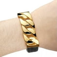 thumbnail image 3 of EOEMY Fashion Braided Leather Gold Stainless Steel Cuban Chain Bracelet For Cool Men-Default, 3 of 6
