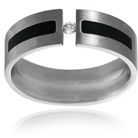 Daxx Men's CZ Stainless Steel Wedding Band, 7mm