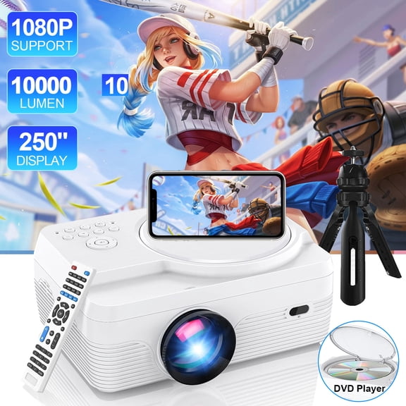 WiFi Bluetooth Video Projector, Full HD 1080P Outdoor Movie Projector, Portable Projector Compatible With HDMI/ USB/ AV/ Smartphone/ TV Stick/ Laptop (Projector Screen and Tripod Included)
