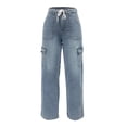 thumbnail image 6 of uublik Cargo Jeans for Women Trendy High Waisted Stretchy Casual Denim Pants Baggy Trousers, Blue, 6 of 6