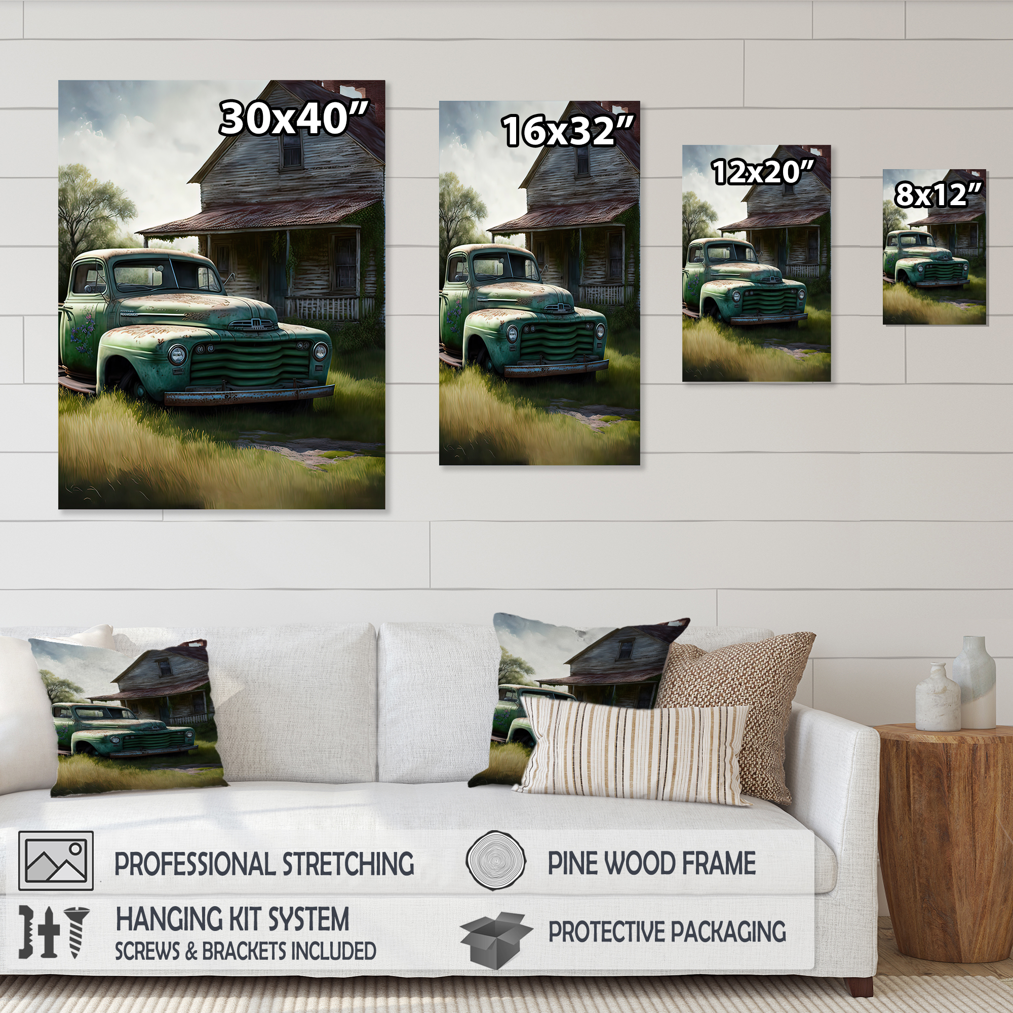 Designart Old American Truck In Barn V Canvas Wall Art
