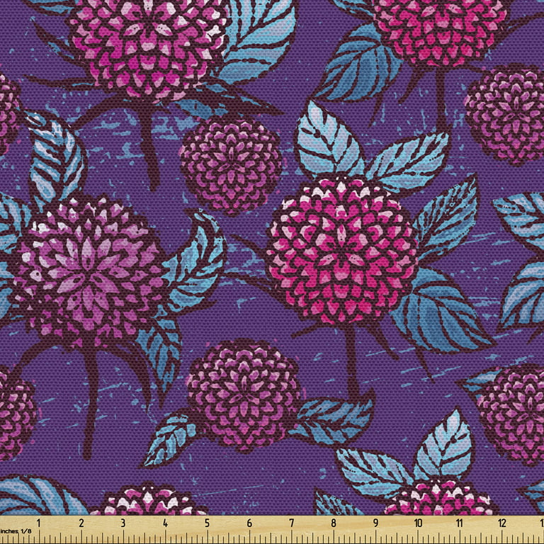 Vintage Fabric by the Yard, Ink Hand-drawn Art Pattern with Chrysanthemums  Grunge Weathered Look, Decorative Upholstery Fabric for Sofas and Home  Accents, Purple Pink by Ambesonne 