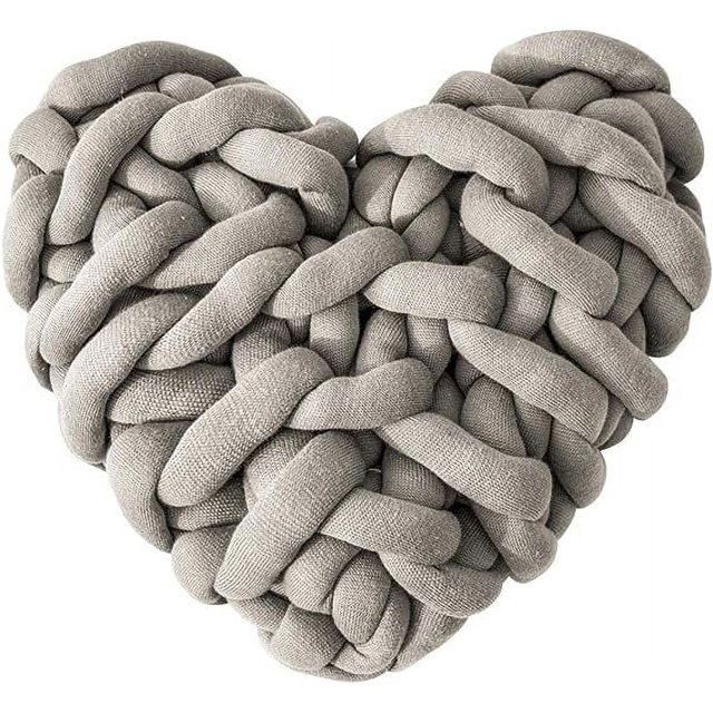 Zhuge Cojín decorativo suave y bonito con forma de corazón con forma de nudo de amor para amigos de niños, niñas y San Valentín (gris camel, 11 x 10 pulgadas)