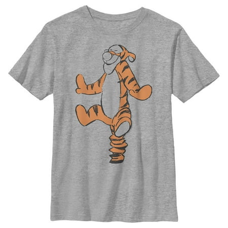 Boy s Winnie the Pooh Bouncing Smiling Tigger Graphic Tee Athletic Heather Large