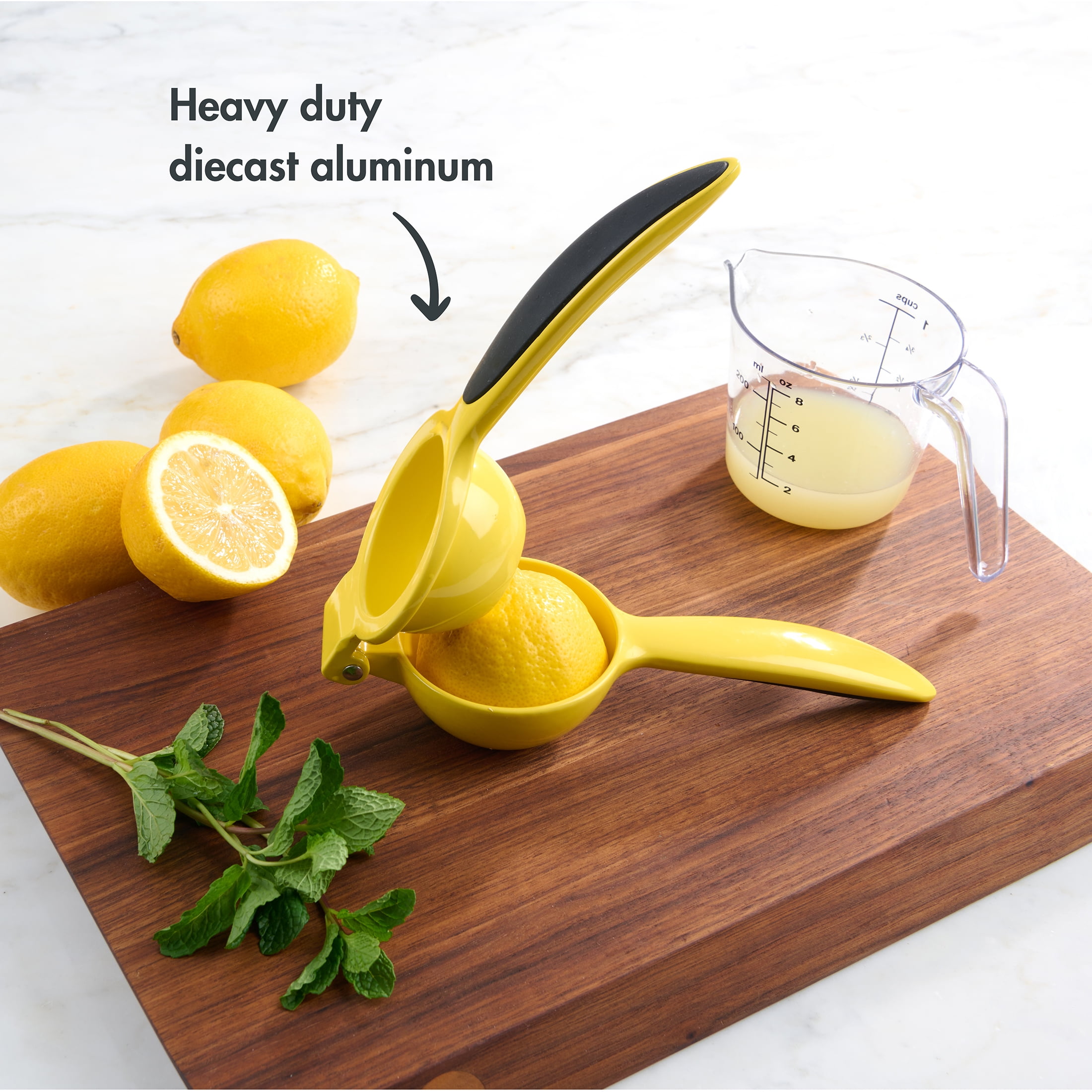 Mainstays Heavy Duty Diecast Yellow Lemon Manual Juicer and Squeezer with Comfort Grips Handles