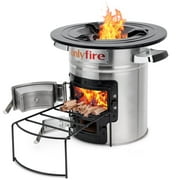 Only Fire Wood Burning Camp Stove for Outside Cooking Survival Campfire Patio, Stainless Steel