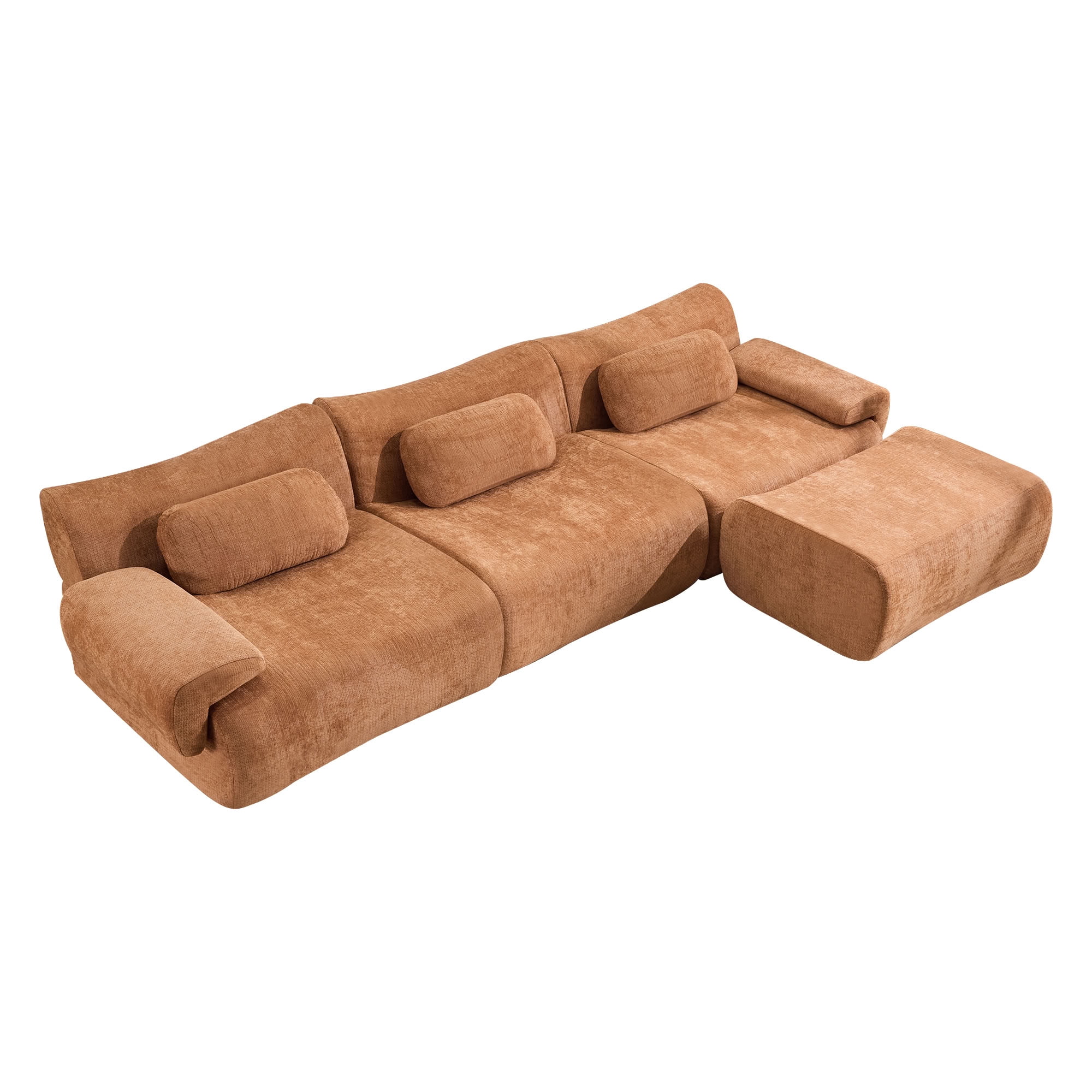 MAYEERTY 3+1 Seat Modular L-Shaped Sectional Sofa with Ottoman, Chenille Upholstered Deep Seat Couch with 3 Throw Pillows, No Assembly for Living Room Bedroom Apartment Small Spaces