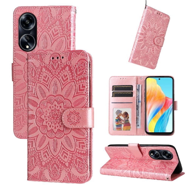 Funda tipo cartera GANGXUN para OPPO A98 , diseño girasol, cuero PU, soporte, cierre magnético, tarjetero