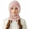 thumbnail image 4 of Women's Upgraded 3-in-1 Knitting Hat Scarf Mask - Fleece Lined Winter Knit Balaclava, Windproof Warm Thickened One-Piece Hat, Cold Weather Accessory for Outdoor Daily Wear, 9*13.8in, Pink, 4 of 7