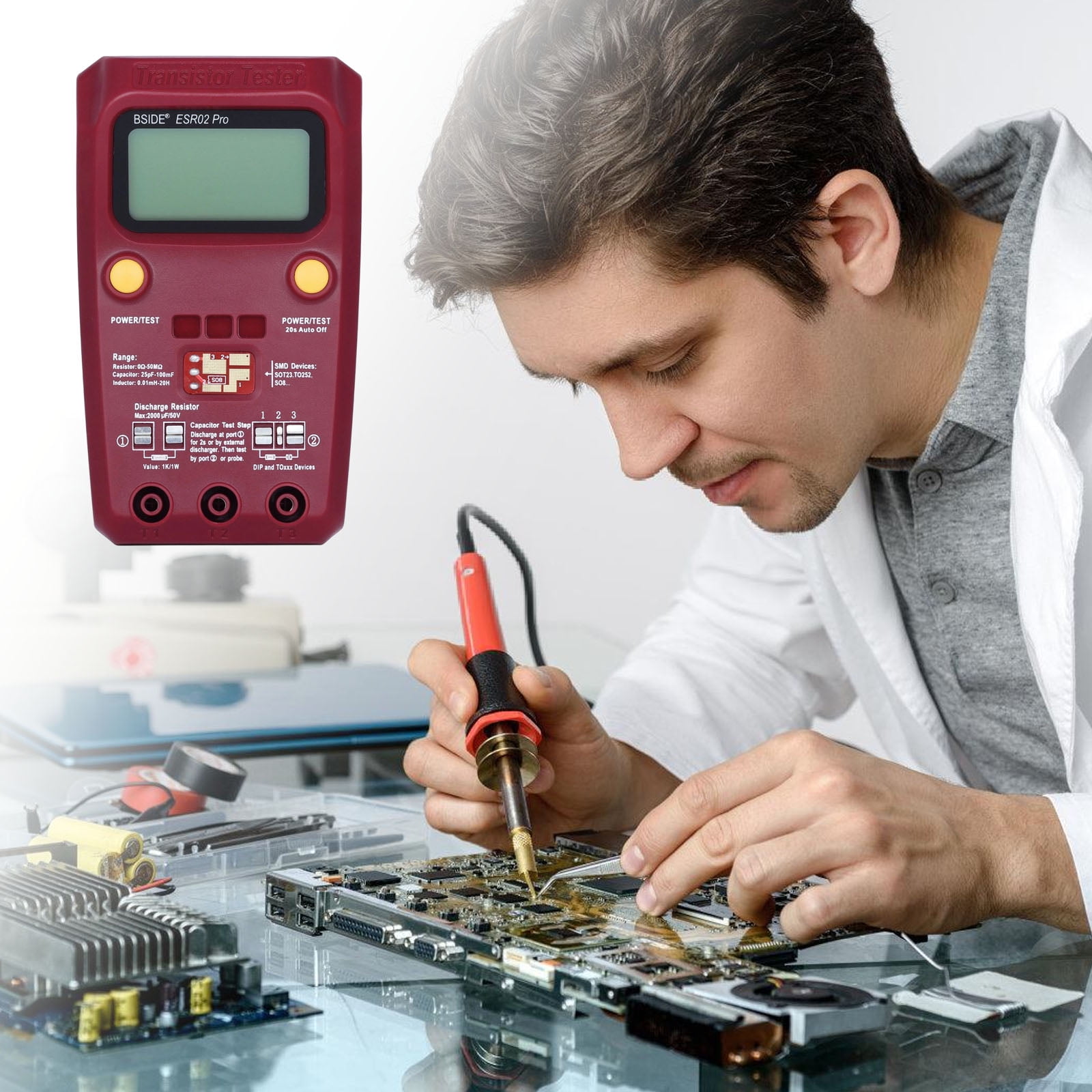 Electrolytic Capacitor Tester With 10+ Hours Lifespans Large LCD Screen For Precise Component Diagnostics