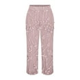 thumbnail image 4 of Summer Pants for Women, Embroidered Floral Cropped Loose Casual Straight with Pocket, Pink S-3XL, 4 of 5