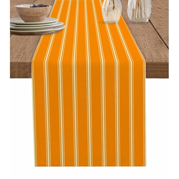 Orange Yellow Striped Table Runner 48 Inches, Country Abstract Vertical Stripes Bed Runner Dresser Scarves Tabletop for Indoor Outdoor Parties/Ceremony/Banquet, 13" x 48"