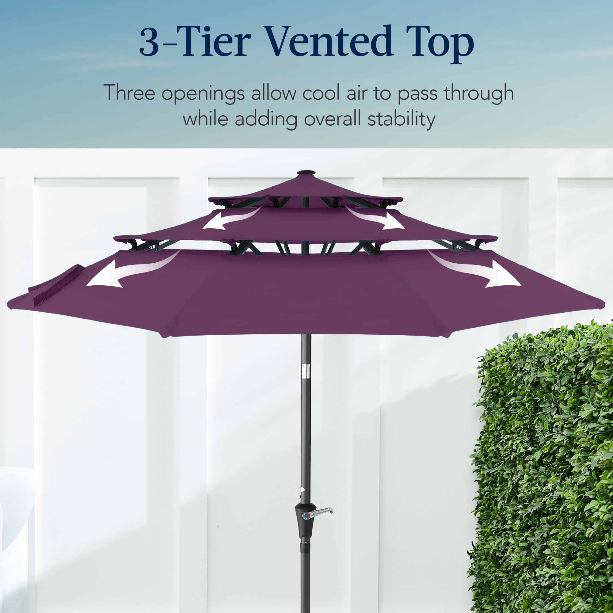 Best Choice Products 10ft 3-Tier Patio Umbrella, Market Sun Shade w/ Tilt Adjustment, Easy Crank - Amethyst Purple