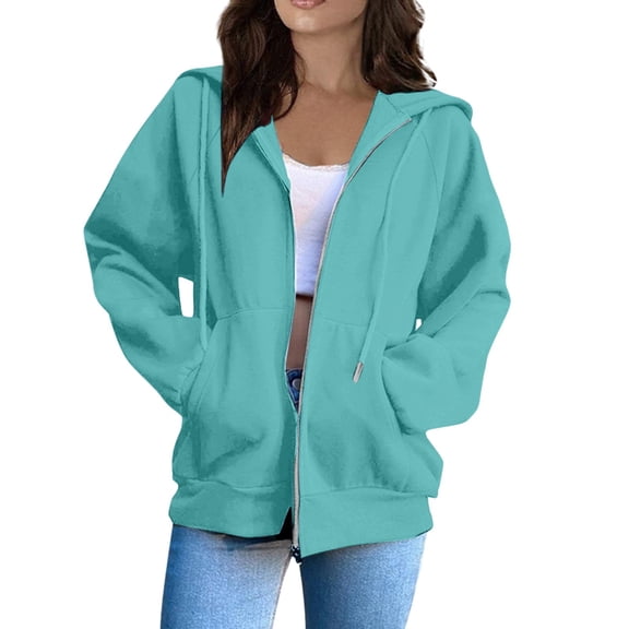 MSJUHEG Zip Up Hoodie Long Sleeve Sweatshirt Comfort Hoodie Oversized Sweatshirt Cropped Sweatshirt Long Tunic Sweatshirts Oversized Hoodie Plus Size Hoodie Women's Sweatshirts A7 Mint Green L